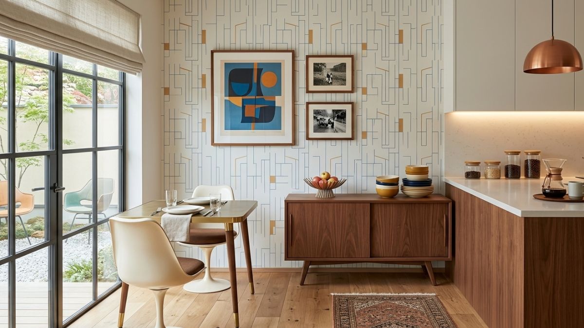 cucina legno scuro e sedie chiare