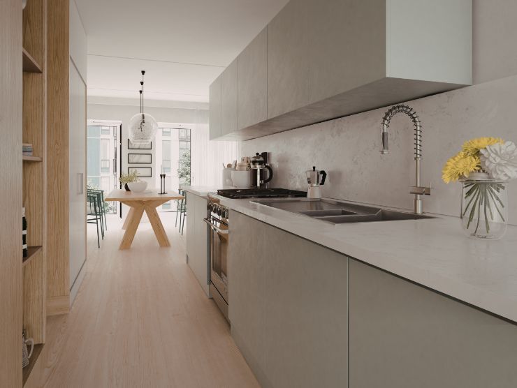 cucina con mobili in verde salvia