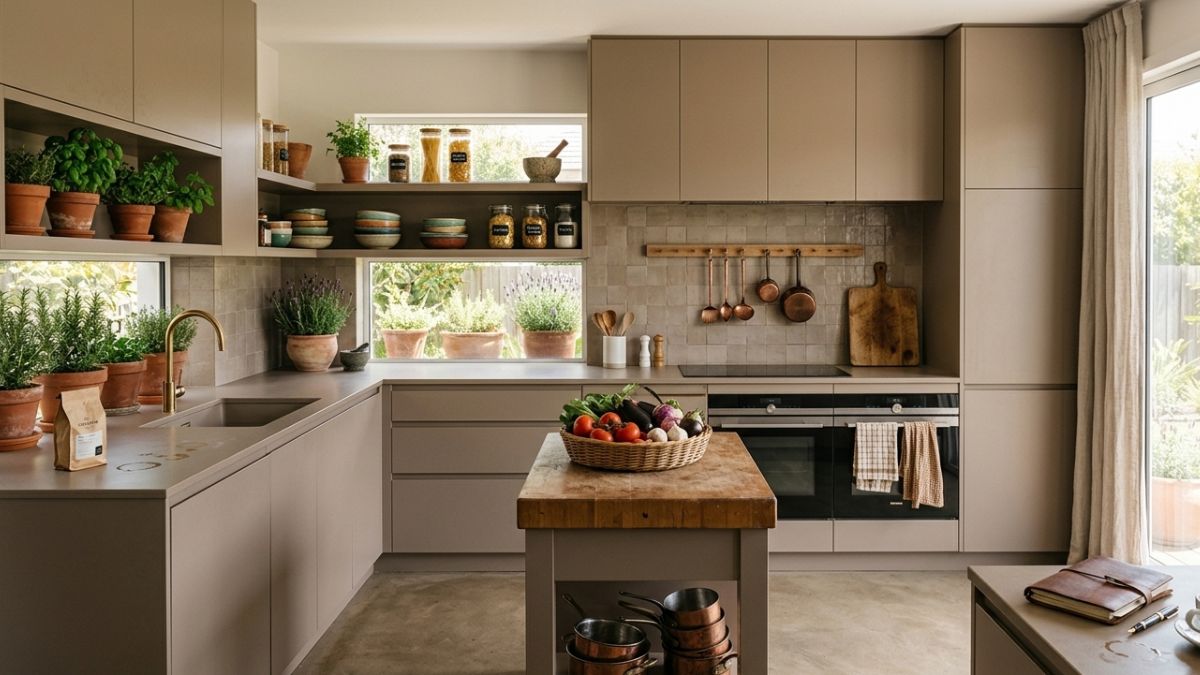 cucina color tortora con isola