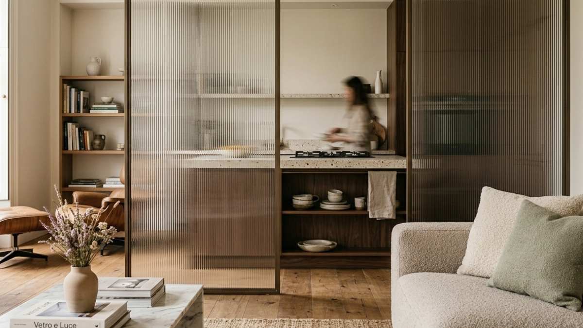 Privacy e luminosità: 4 soluzioni in vetro lavorato per un living impeccabile.