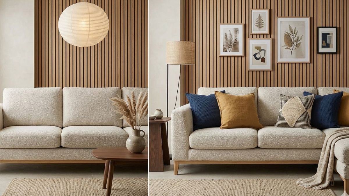 divano bouclè chiaro senza cuscini e con cuscini: differenze