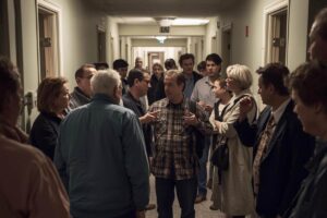 Dei condomini che litigano per i corridoi