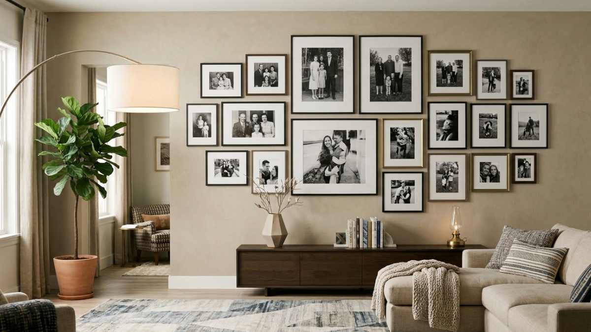 foto di famiglia appese nel salotto