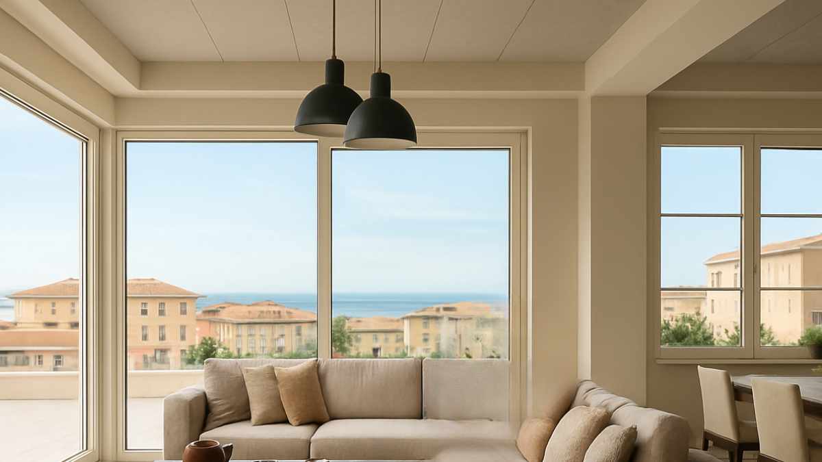 salotto con infissi in pvc