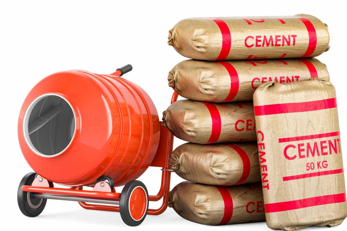 betoniera con sacchi di cemento 