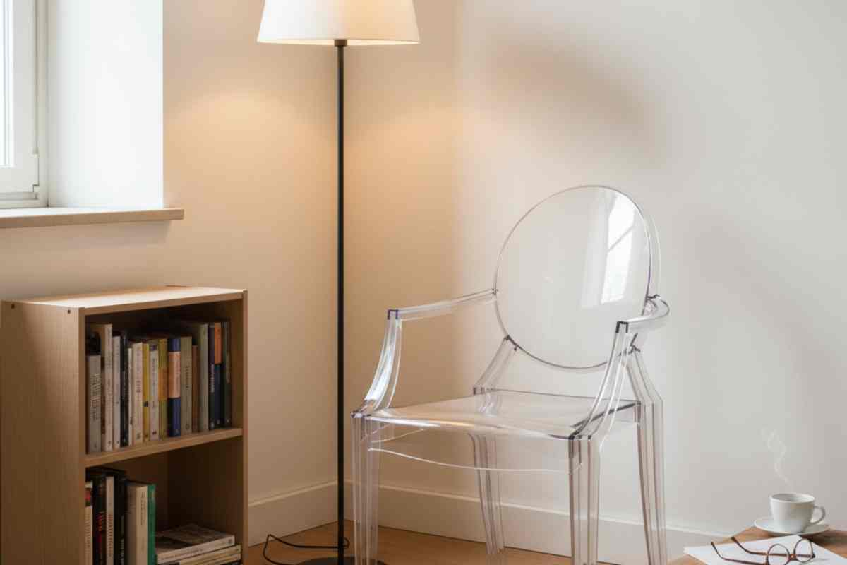 sedia trasparente kartell con lampada  e tavolino