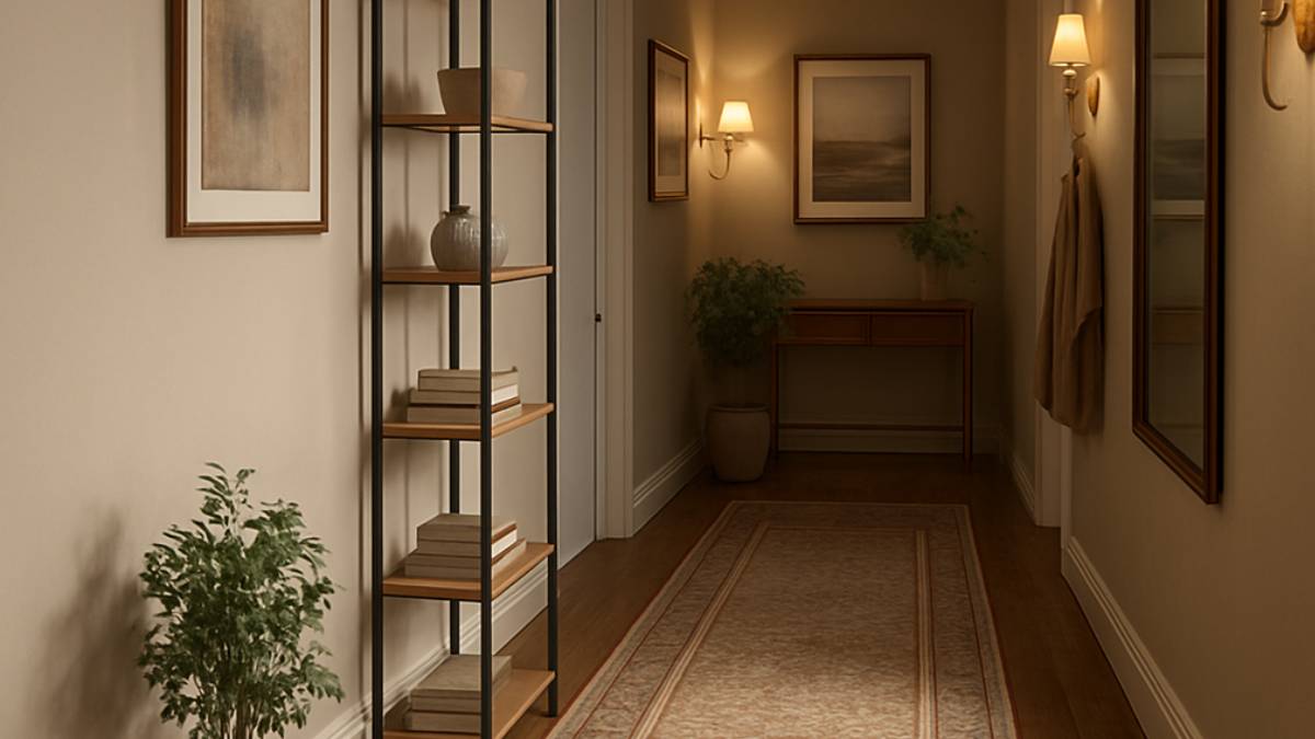 libreria la redoute integrata in un corridoio lungo e stretto