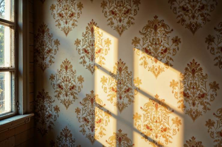 Una carta da parati illuminata dalla luce che entra dalla finestra