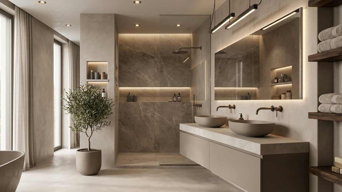 bagno con pareti mushroom