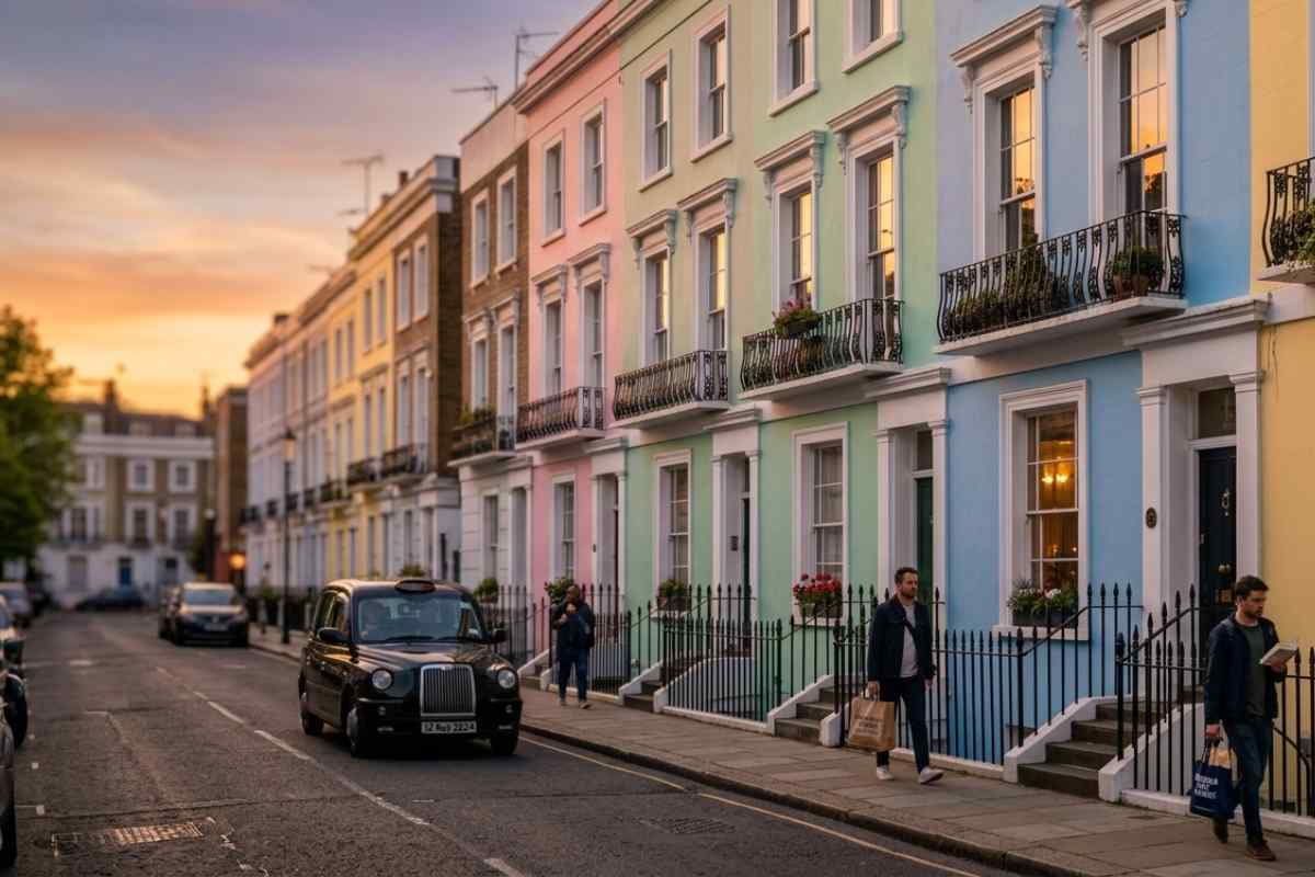 quartiere di notthing hill al tramonto