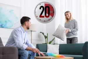 coppia che sistema casa e timer 20 minuti