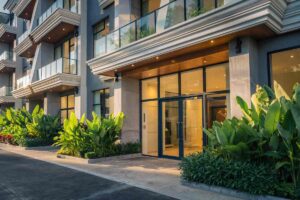 Foto si un condominio con delle piante