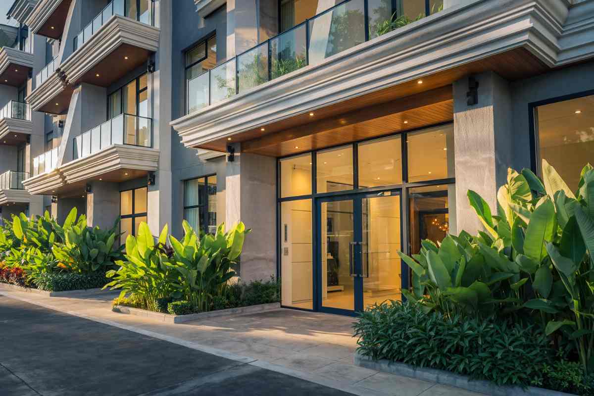 Foto si un condominio con delle piante