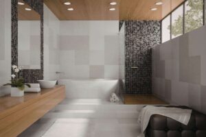 ampio bagno moderno con vasca e doccia walk-in