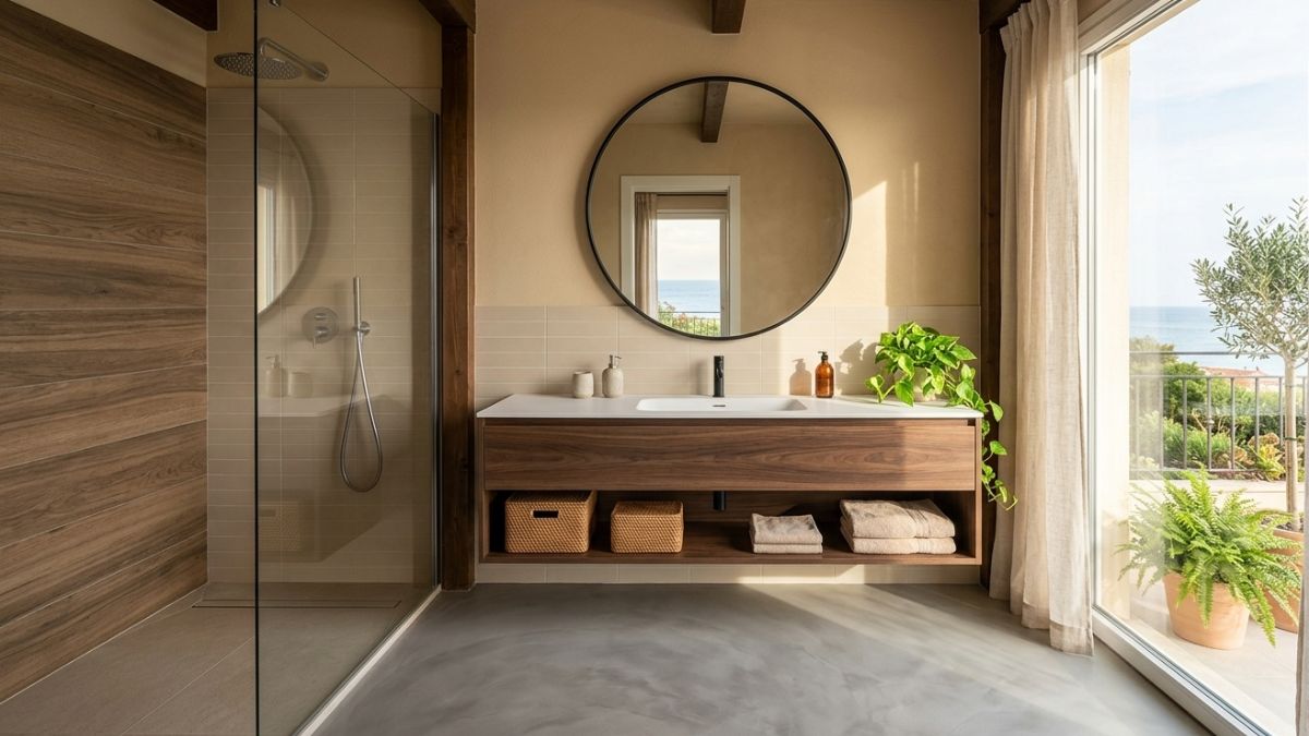 bagno con pavimento di resina