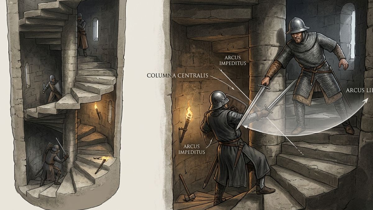 soldati che lottano su una scala medievale