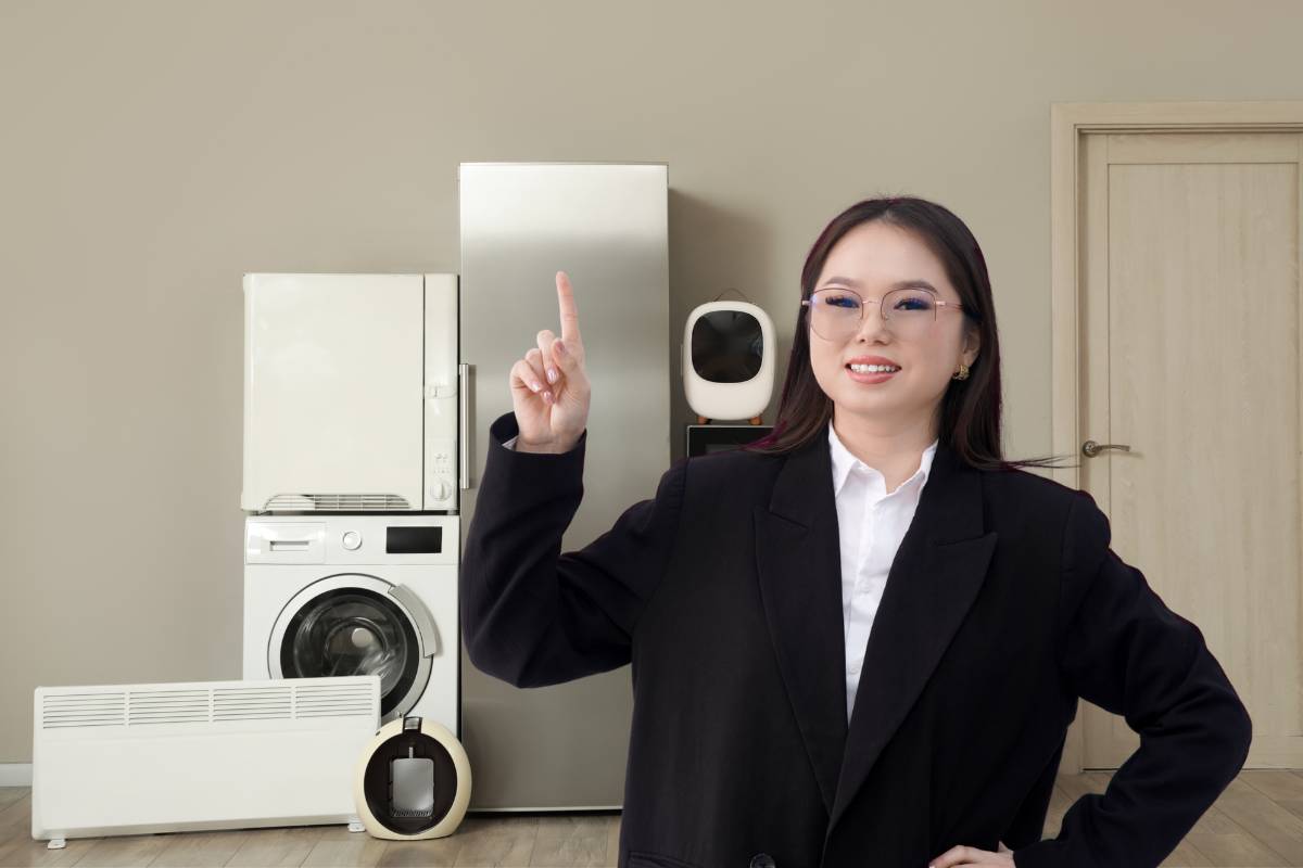 elettrodomestici e donna con idea