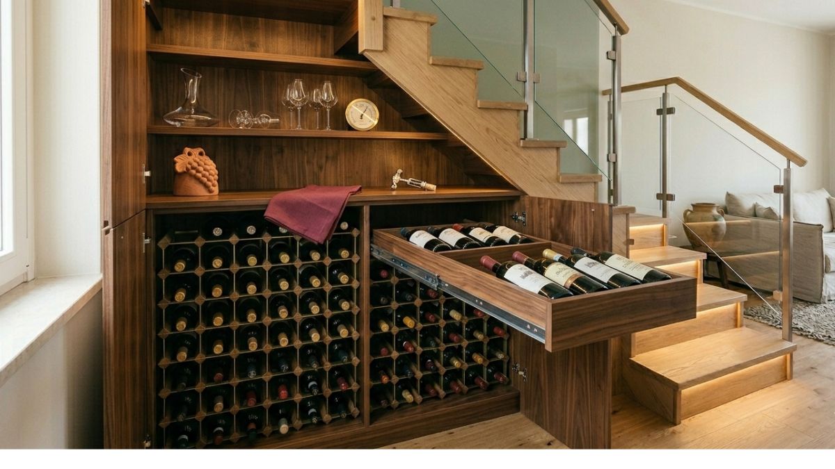 sottoscala adibita a cantinetta per vini