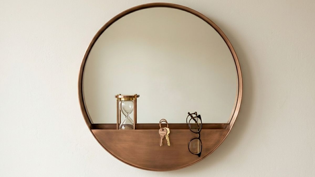 specchio con tasca portaoggetti