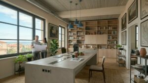 La scrivania non va più contro il muro: messa qui fa sembrare lo studio molto più ampio