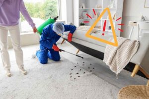 Un disinfestatore che lavora per cacciare via delle blatte