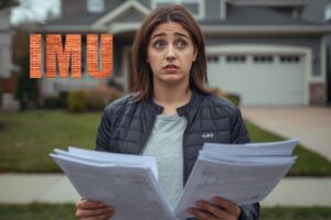 Una donna confusa con documenti in mano davanti ad una carta