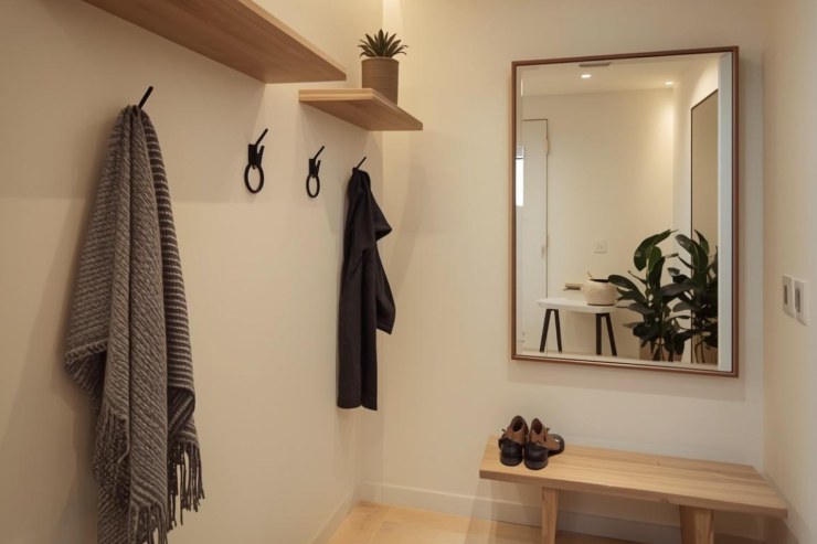 Un ingresso minimalista con qualche mensola