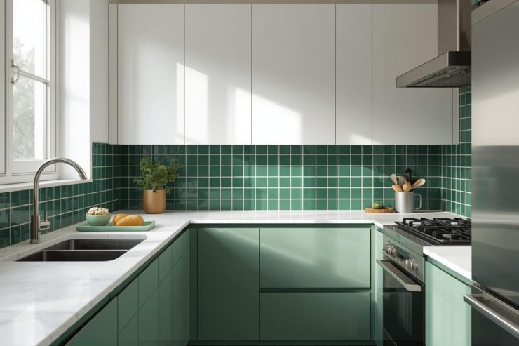 Una cucina con le piastrelle versi