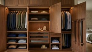 grande armadio in camera da letto con le ante aerte