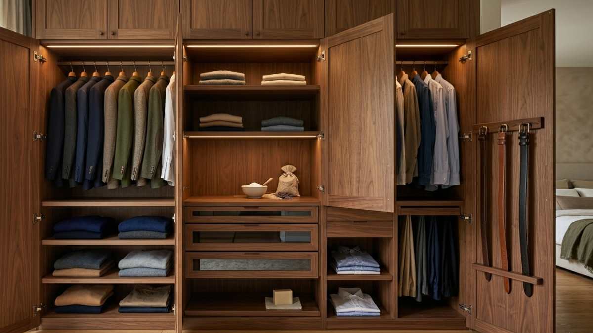 grande armadio in camera da letto con le ante aerte