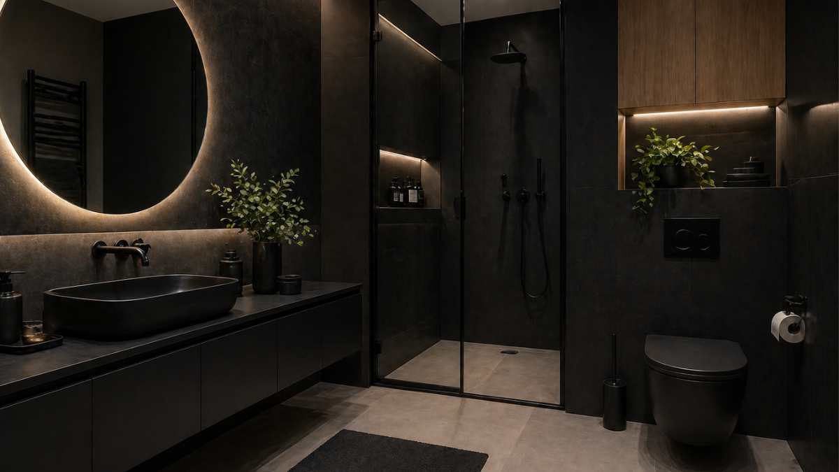 Non è sempre una buona idea usare il nero in bagno, anche se sembra elegante