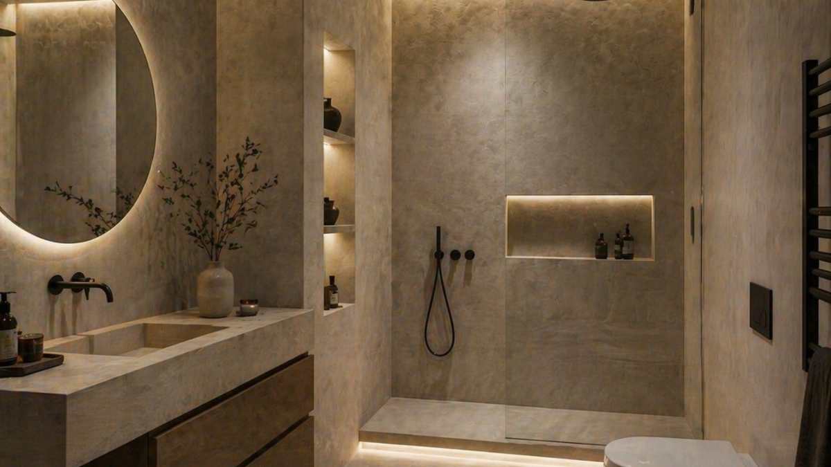 Perché sta sostituendo legno e marmo: esempio di bagno