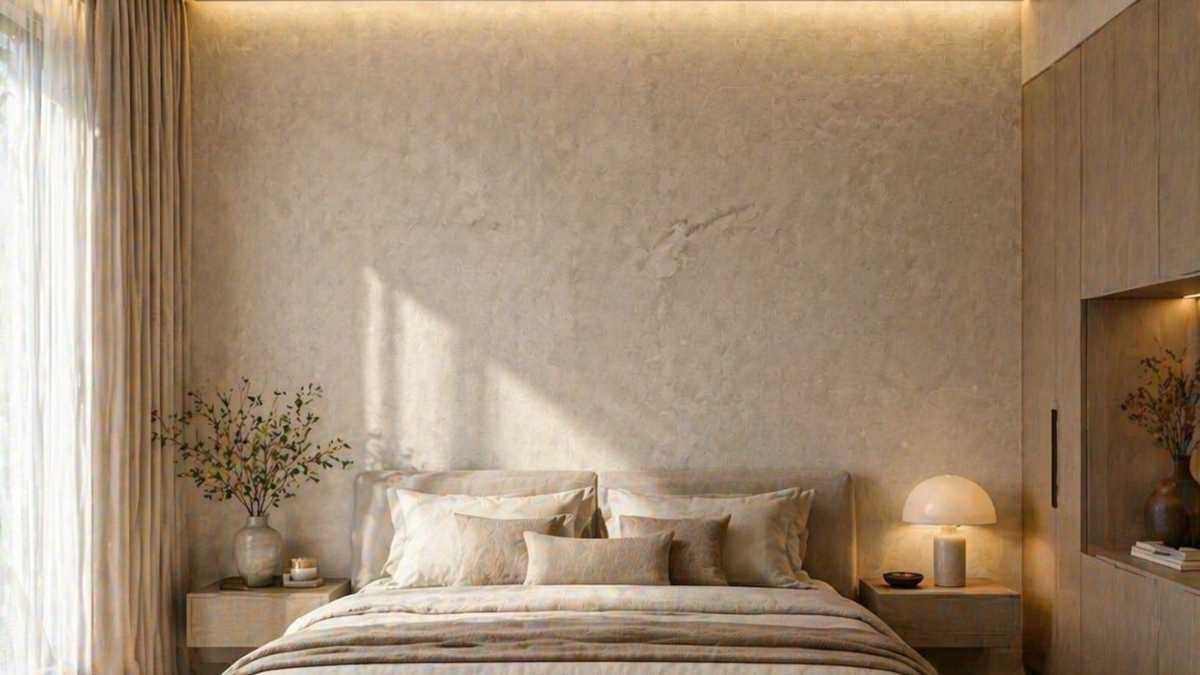 camera con effetto materico color sabbia