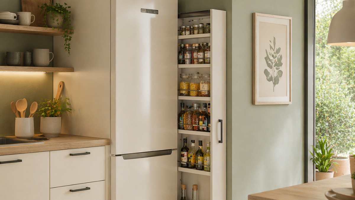 La dispensa in 10 cm: lo scaffale slim che si infila tra frigo e muro e risolve tutto
