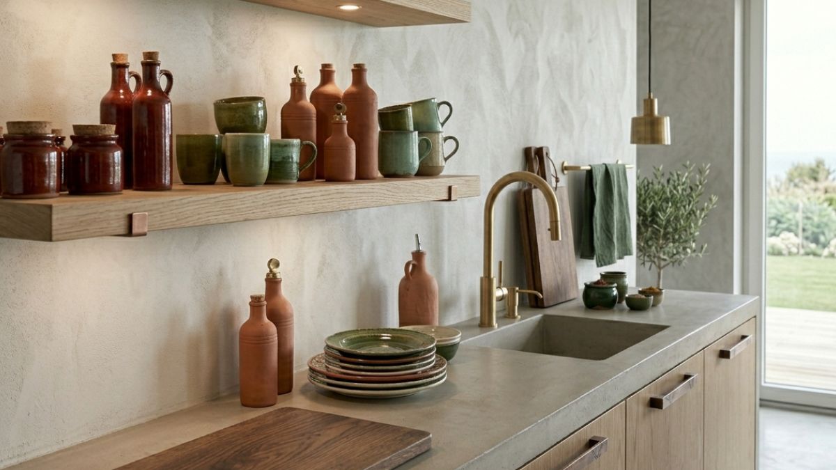 cucina con accenti di colore nei complementi