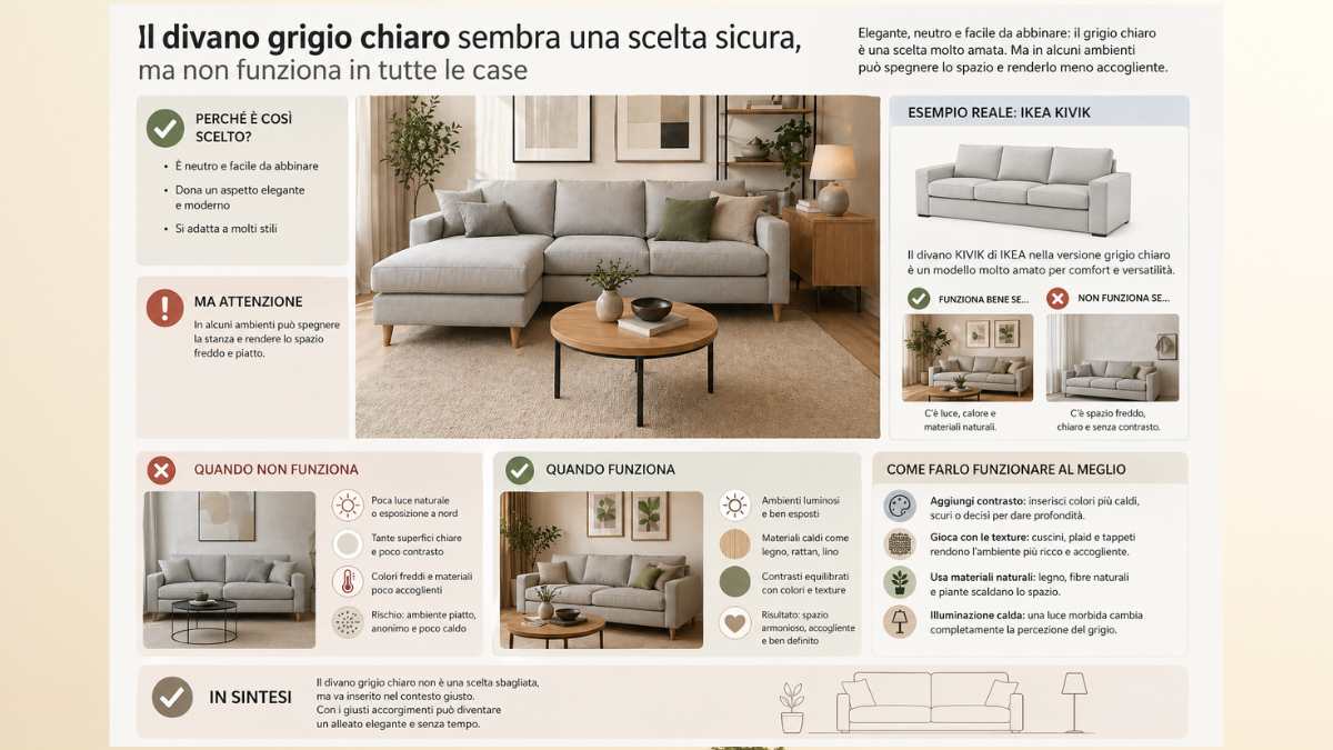 Quando il divano grigio chiaro spegne l’ambiente