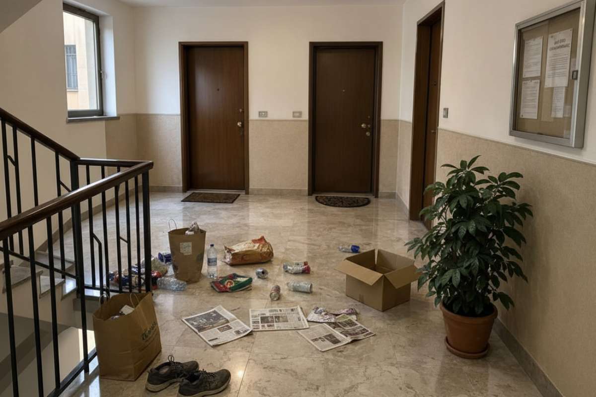 Un pianerottolo pieno di cianfrusaglie