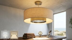 Lampade con paralumi doppi: luce morbida sopra, luce tecnica sotto