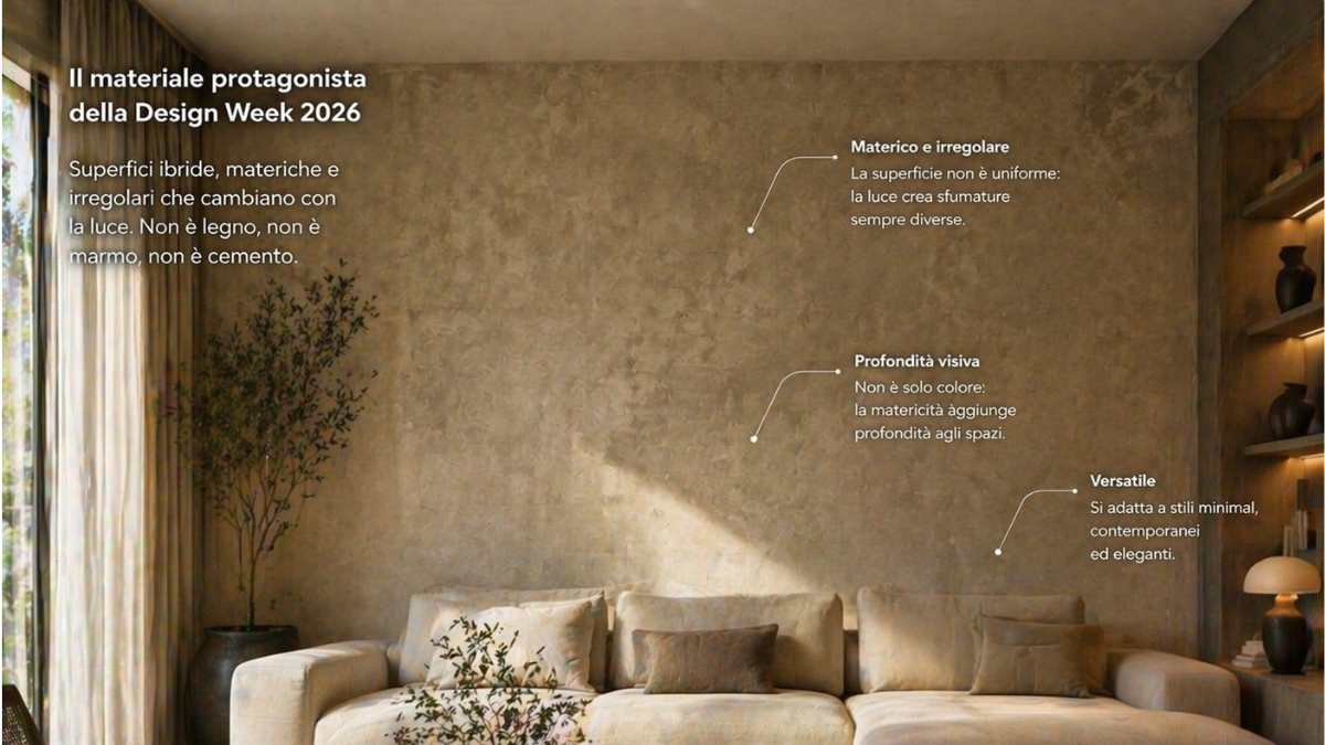 salotto con effetto materico color sabbia