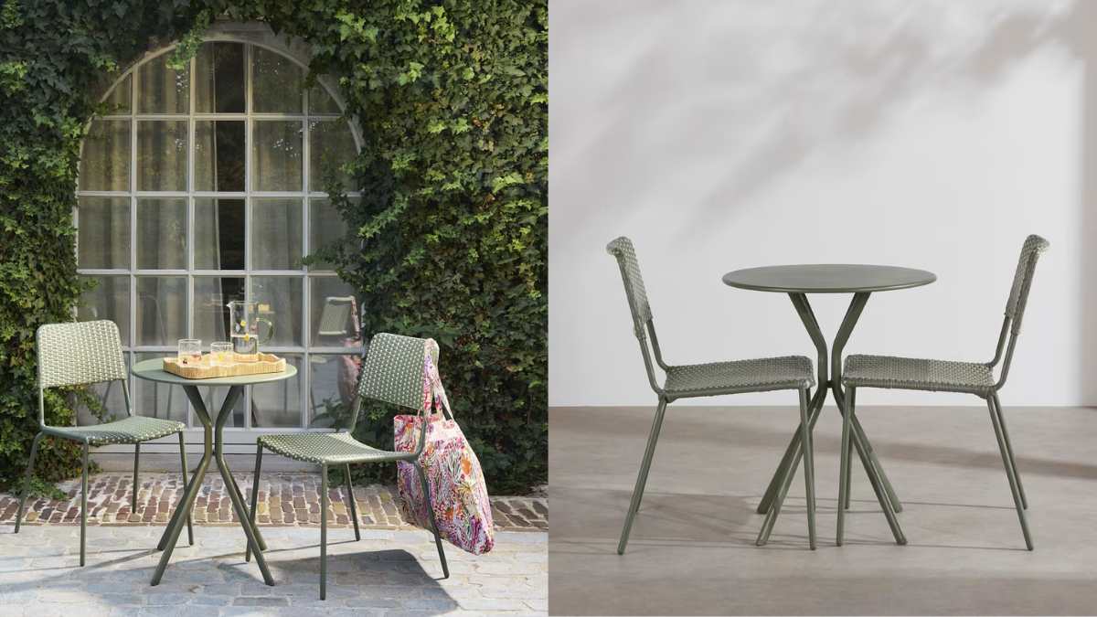 set per il terrazzo composto da tavolo e sedie color verde