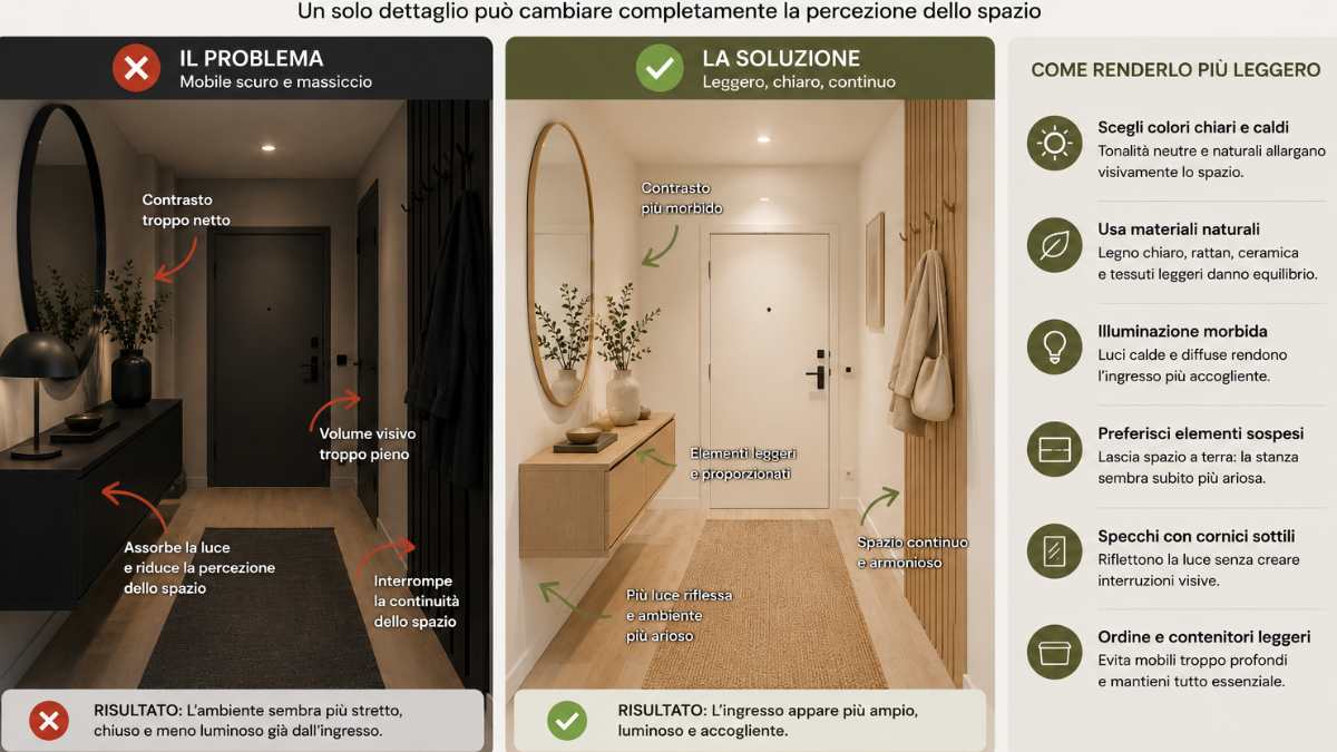 C’è un dettaglio all’ingresso che rende subito l’ambiente più pesante visivamente