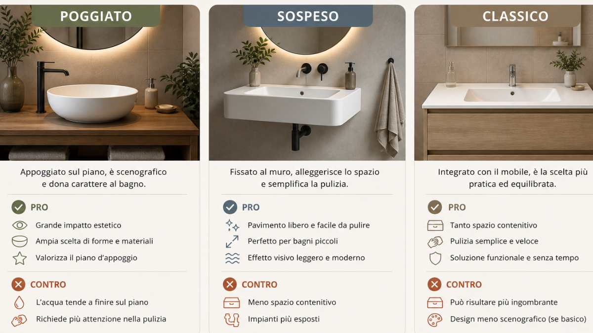 Il lavabo poggiato: scenografico, ma da gestire