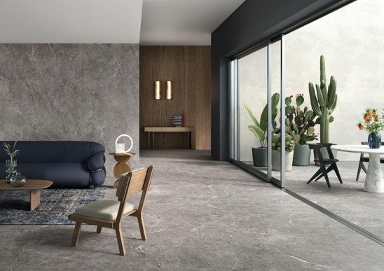 Lea Ceramiche Anthology pavimento e rivestimento in gres effetto pietra grigia per living contemporaneo