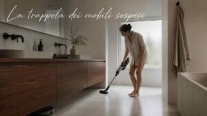 Mobili sospesi in bagno e soggiorno: quando l'estetica minimalista sfida l'aspirapolvere