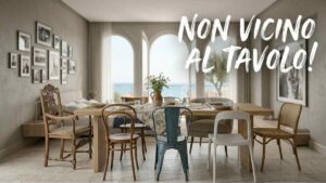 Questo dettaglio vicino al tavolo da pranzo rende l’ambiente visivamente più caotico