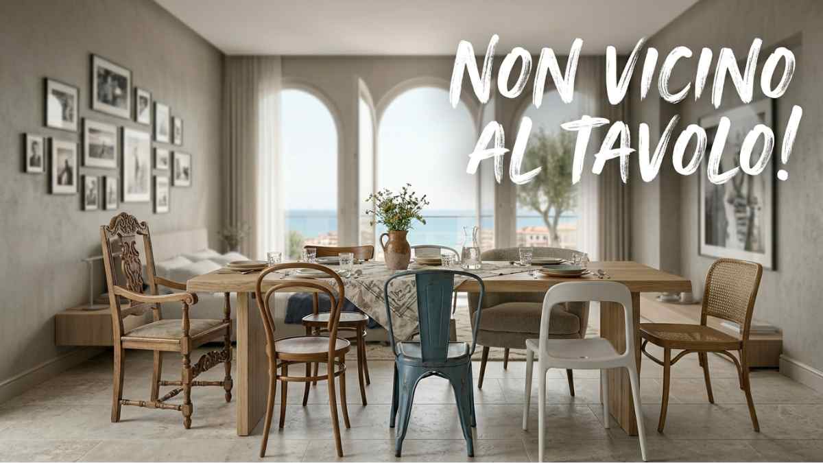 Questo dettaglio vicino al tavolo da pranzo rende l’ambiente visivamente più caotico