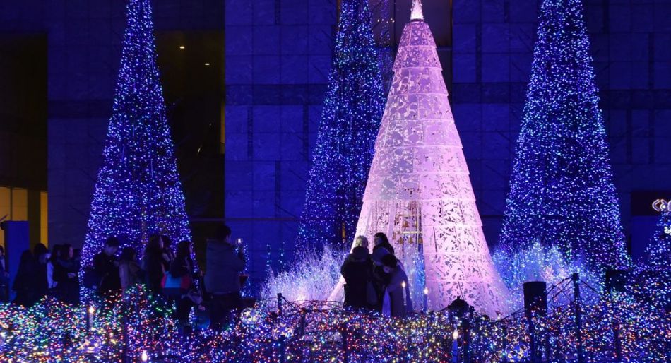 Alberi di Natale blu e viola